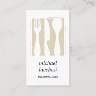 Carte De Visite Cutlerie beige marine   Chef Restaurant