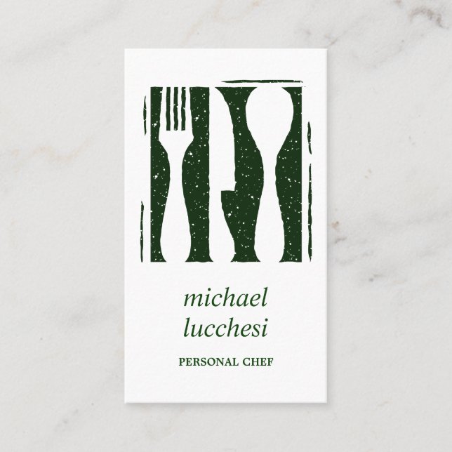 Carte De Visite Cutlerie verte | Restaurant de boulangerie de cuis (Devant)