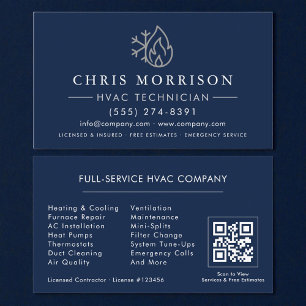 Carte de visite CVC bleu marine argent Code QR