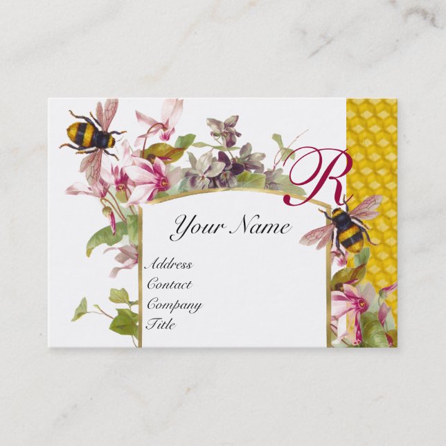 Carte De Visite Cyclamens, Abeilles de miel, Abeille, Monogramme a (Devant)
