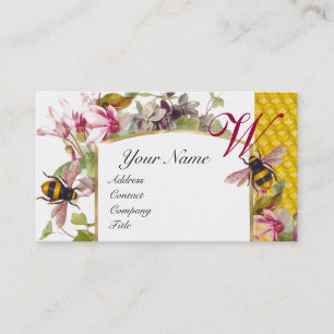 Carte De Visite Cyclamens, abeilles de miel, apiculteur,