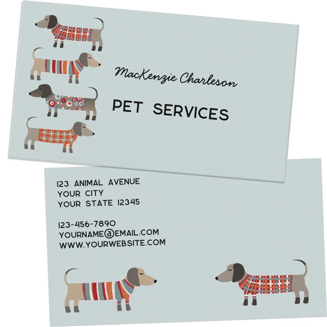 Carte De Visite Dachshund Chien Services pour animaux de compagnie (Dachshund Wiener Sausage Dog pet animal services custom business cards)