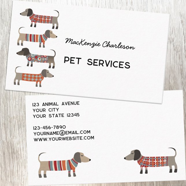 Carte De Visite Dachshund Chien Services pour animaux de compagnie (Dachshund Wiener Sausage Dog pet animal services custom business cards)