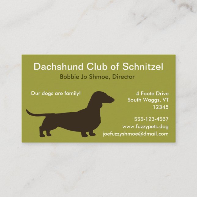 Carte De Visite Dachshund Silhouette | Chien de l'animal | Weenie  (Devant)
