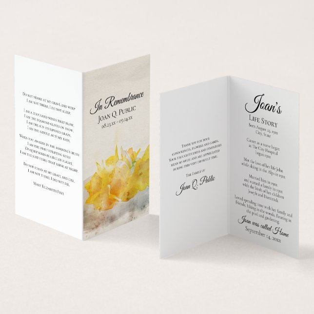 Carte De Visite Daffodiques jaunes Prière funéraire du printemps (Intérieur et extérieur)