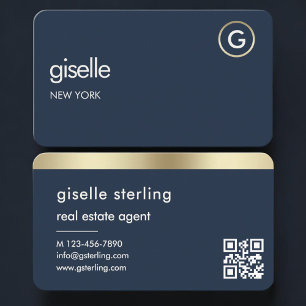 Carte de visite d'agent immobilier Navy Blue Gold 