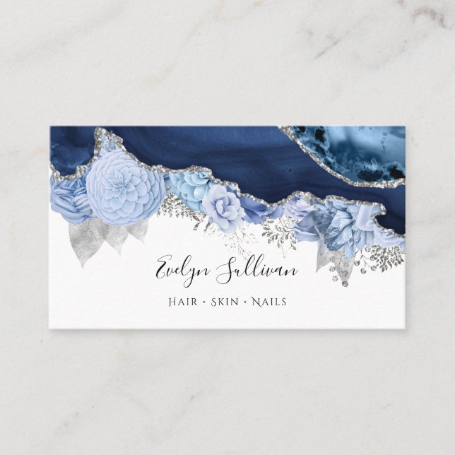 carte de visite d'agneau floral bleu (Devant)
