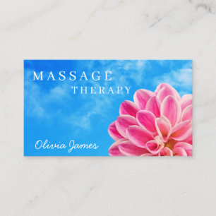 Carte De Visite Dahlia rose floral fleur bleu ciel nuageux massage