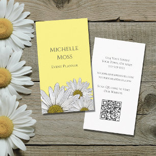 Carte De Visite Daisies modernes QR code mignon Jaune