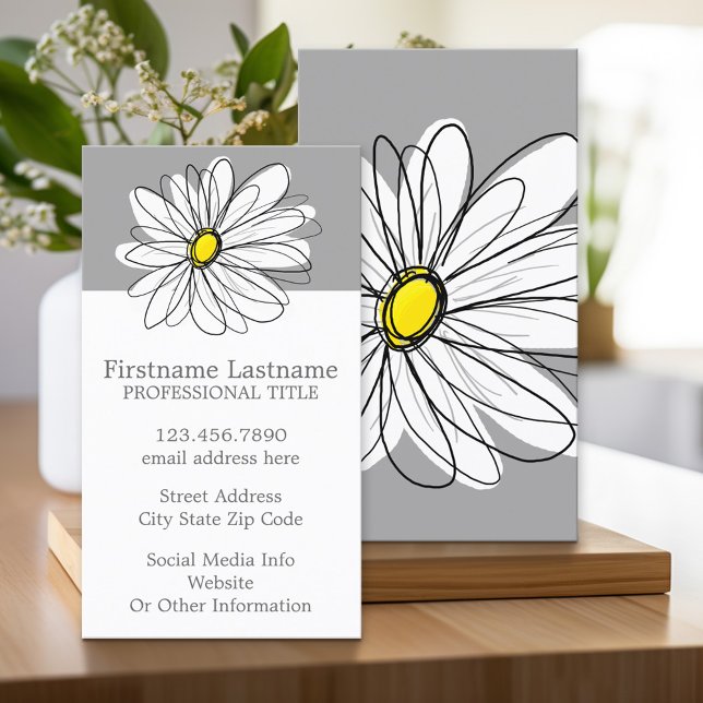 Carte De Visite Daisy tendance avec gris et jaune (Custom Printed Business Card)