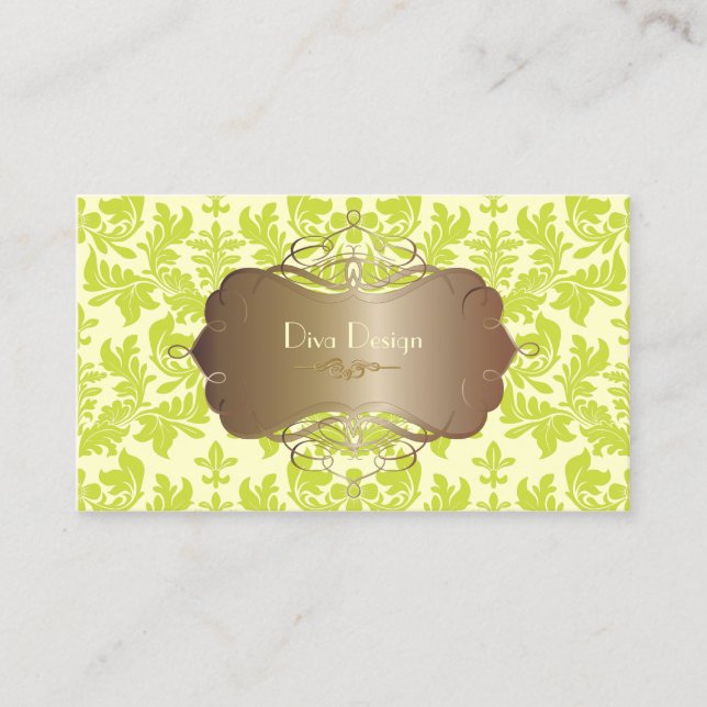 Carte De Visite damas baroque au vert citron/marron chocolat (Devant)