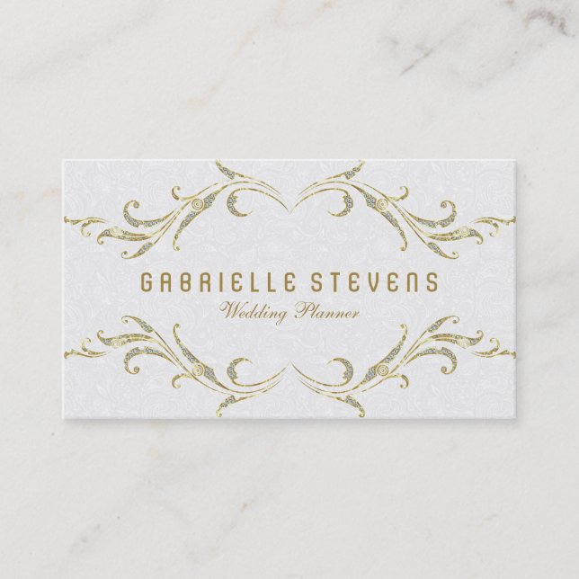 Carte De Visite Damas Blanches Avec Cadre Floral Parties scintilla (Devant)