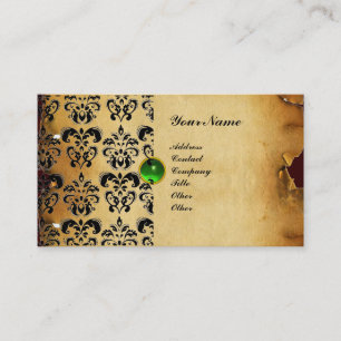 Carte De Visite DAMAS CLASSE PARCHEMIN MONOGRAMME vert émeraude