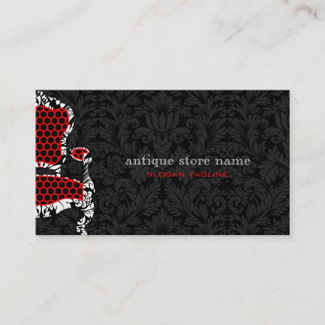 Carte De Visite Damas Fleur Noir & Blanc Avec Chaise Antique 2 (Devant)