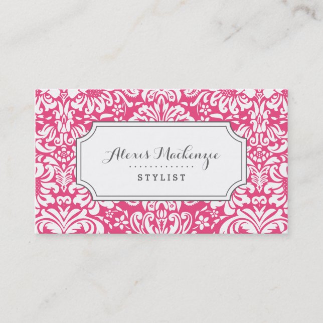 Carte De Visite Damas florale gris et rose (Devant)