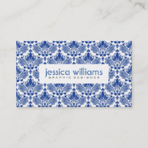 Carte De Visite Damas Florales Bleues Sur Blanc