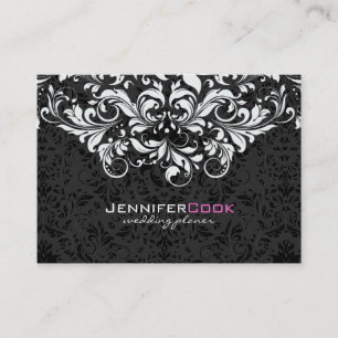 Carte De Visite Damas florales noires et blanches 4 Wedding planne