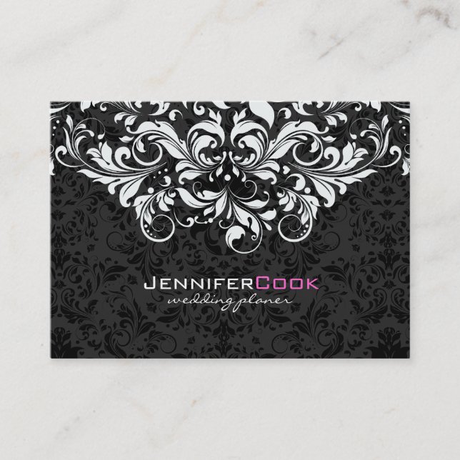 Carte De Visite Damas florales noires et blanches 4 Wedding planne (Devant)