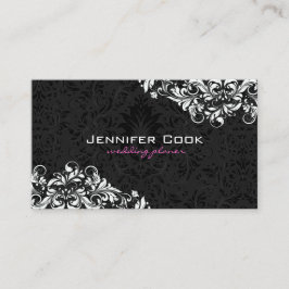 Carte De Visite Damas florales noires et blanches 4 Wedding planne