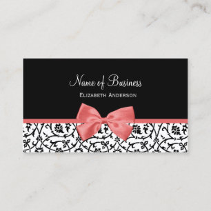 Carte De Visite Damas florales noires et blanches avec cou rose