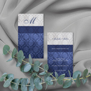 Carte De Visite Damas Monogramme gris bleu
