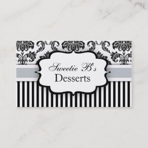 Carte de visite Damas noir et blanc avec bleu glac