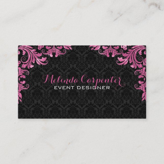 Carte De Visite Damas Noir Et Maron Rouge Dentelle Florale (Devant)