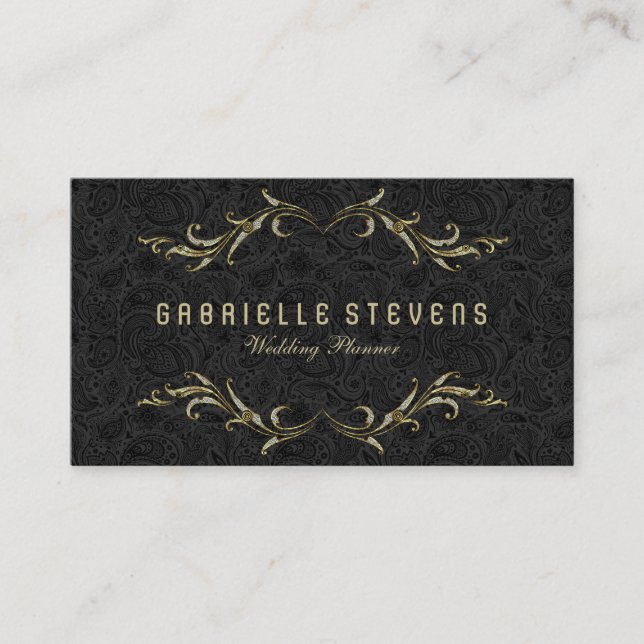 Carte De Visite Damas Noirs Avec Cadre Floral Parties scintillant (Devant)