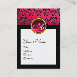 Carte De Visite DAMASK CARRÉ MONOGRAM, fuchsia, rubis rouge