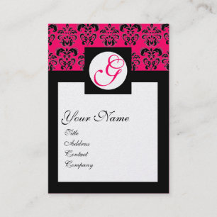 Carte De Visite DAMASK CARRÉ MONOGRAM rose chaud Fuchsia Pearl