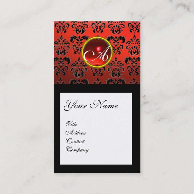 Carte De Visite DAMASK CARRÉ MONOGRAM, rubis rouge (Devant)