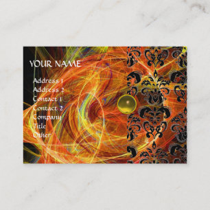Carte De Visite DAMASK FRACTAL MONOGRAS jaune rouge rose