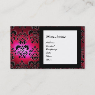 Carte De Visite DAMASK GEM STONE MONOGRAM rouge bordeaux