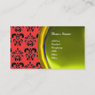Carte De Visite DAMASK GEM STONE MONOGRAM, topaz jaune, fuxie