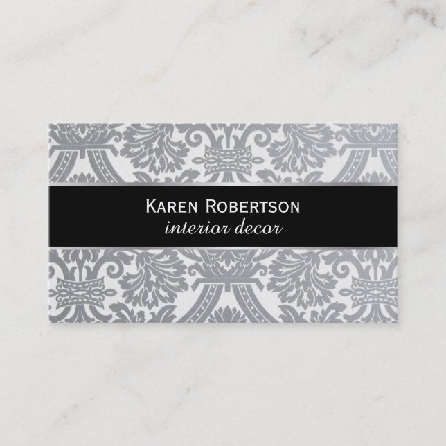 Carte De Visite Damask Gray / black band / silver (Devant)