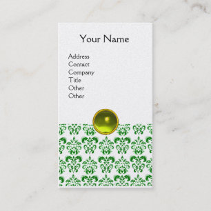 Carte De Visite DAMASK GREEN MONOGRAM gemme jaune platine