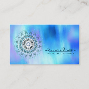 Carte De Visite Damask Mandala Abstraite Aquarelle bleu