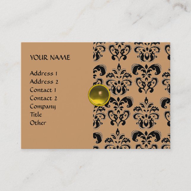 Carte De Visite DAMASK MON RUBY jaune vif gris or (Devant)