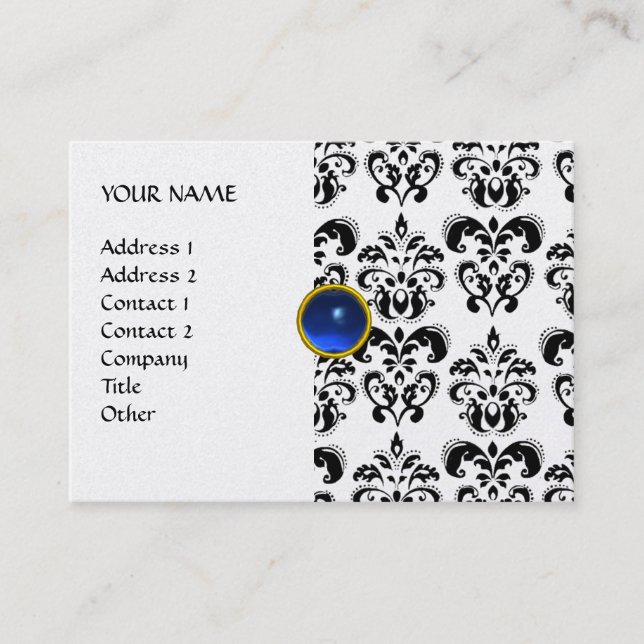 Carte De Visite DAMASK MON RUBY platine or gris bleu clair (Devant)