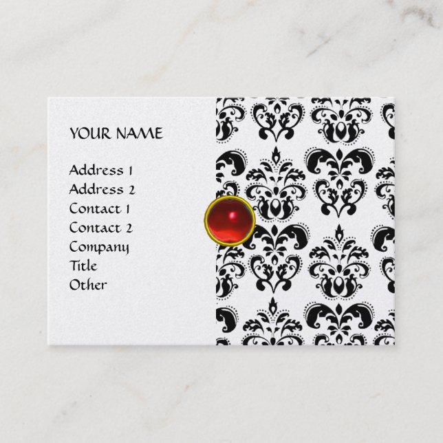 Carte De Visite DAMASK MON RUBY rouge violet gris or perle (Devant)