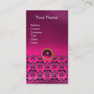 Carte De Visite DAMASK MONOGRAM gem rose fuchsia