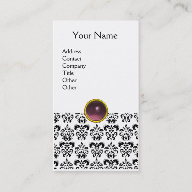 Carte De Visite DAMASK MONOGRAM gem violet blanc clair (Devant)