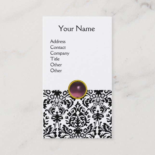 Carte De Visite DAMASK MONOGRAM gem violet blanc clair (Devant)