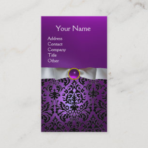 Carte De Visite DAMASK MONOGRAM gemme blanc violet ruban