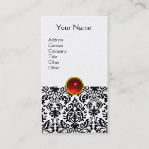 Carte De Visite DAMASK MONOGRAM gemme rubis rouge platine clair