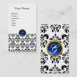 Carte De Visite DAMASK MONOGRAM Jeu bleu noir blanc coquille