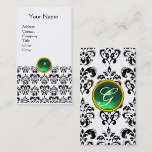 Carte De Visite DAMASK MONOGRAM Jeu vert coquille