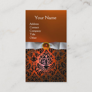 Carte De Visite DAMASK MONOGRAM joyau orange ruban blanc