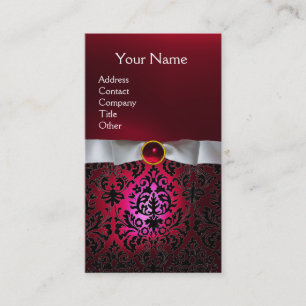 Carte De Visite DAMASK MONOGRAM joyau rouge bordeaux blanc ruban