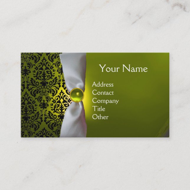 Carte De Visite DAMASK MONOGRAS ruban blanc noir jaune (Devant)
